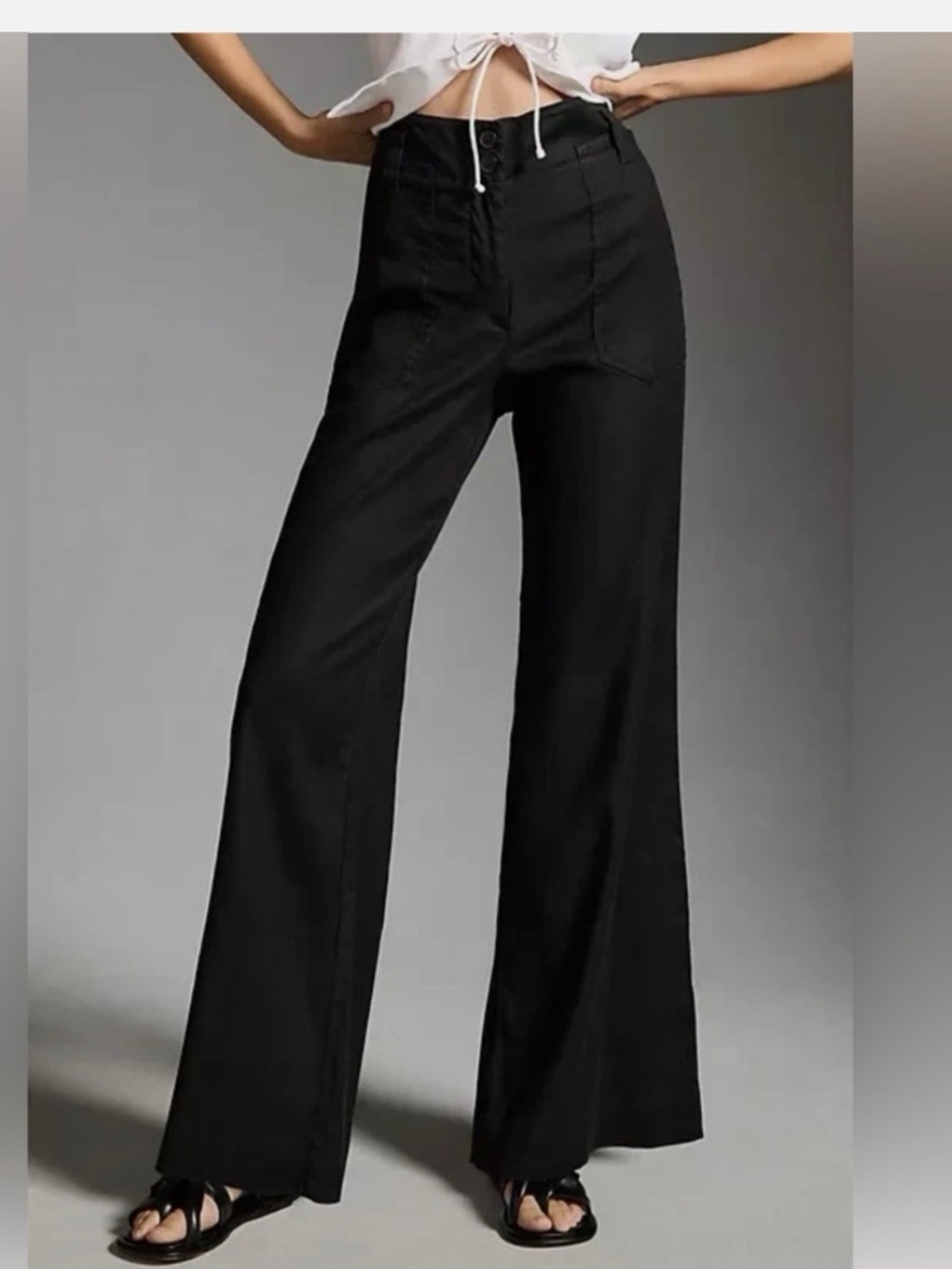 Anthropologie Meave Black High Waist Wide Leg Black Pants